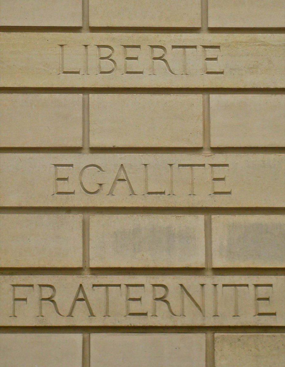 French motto 'Liberté égalité fraternité' on a brickwall